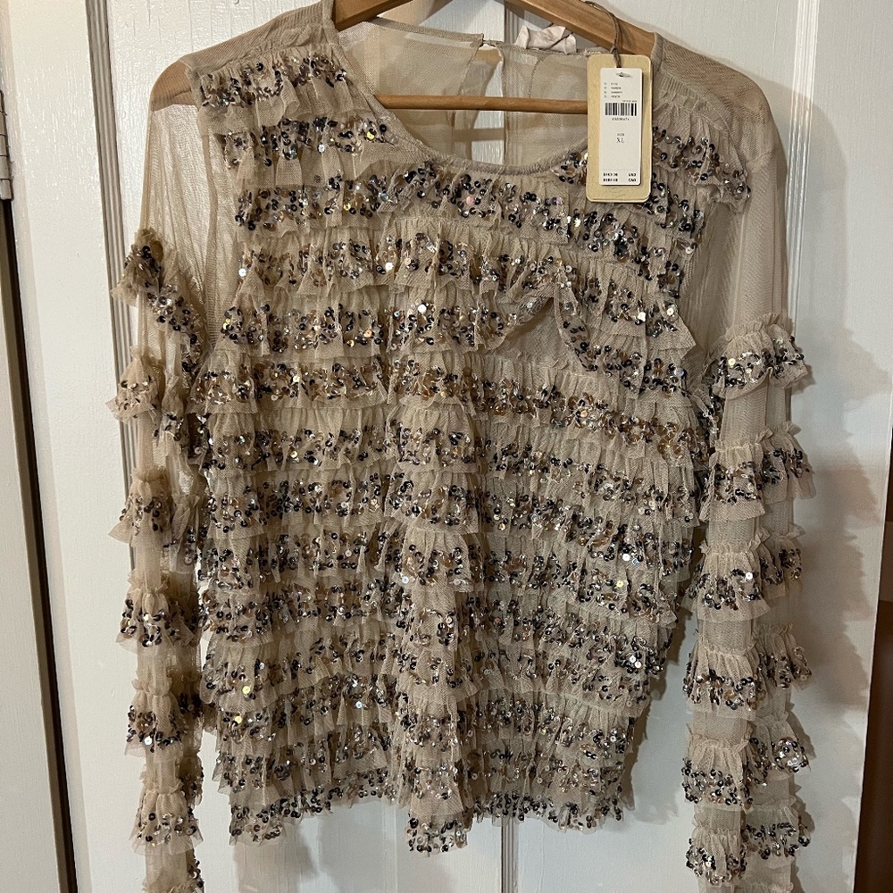 Anthropologie - Sequined Tulle Blouse XL